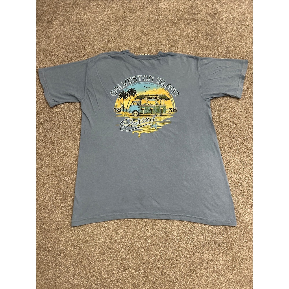Comfort Colors T-Shirt Mens M Blue Excellent Galveston Island Texas Tiki Bar